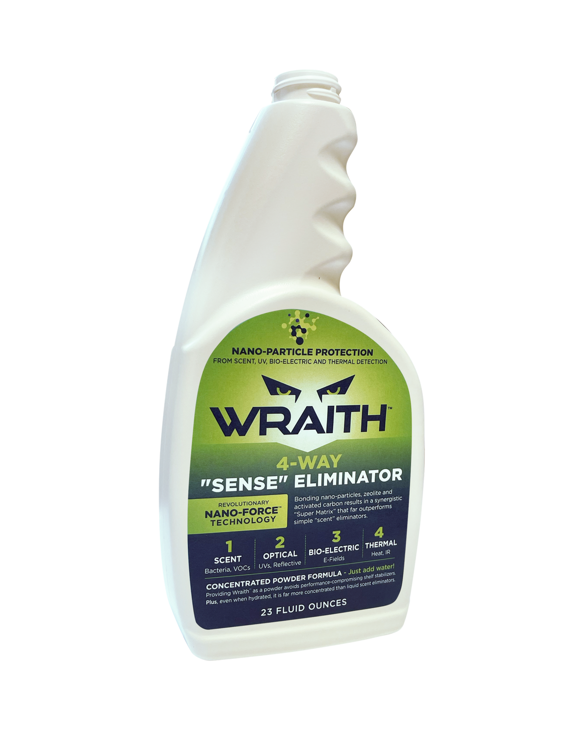 WRAITH 23 oz Spray Bottle, a white long-neck trigger sprayer with a green and deep-purple WRAITH label